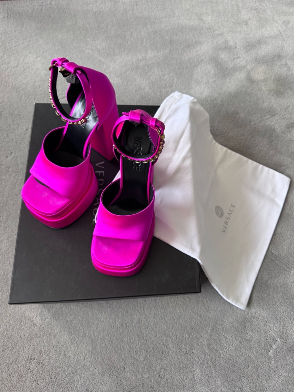 Versace Medusa Aevitas Deep Fuchsia Platform Sandals Size 37